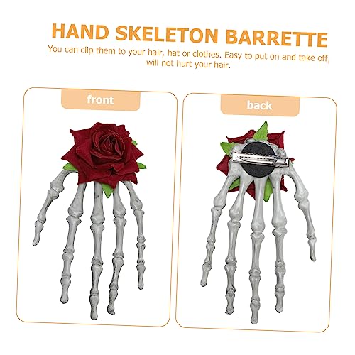 Gatuida 2 Stück Teiliges Halloween Haarspangen Handknochen Design mit Roter Rosenblüte Passend Auffällige Haarclips für Damen Kostüm und Themenpartys von Gatuida