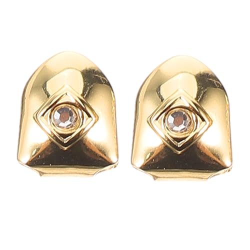 Gatuida 2 Stück Teiliges Hip Hop Zahnschmuck aus Langlebigem Kupfer Goldfarbene mit Weißem Zahnblenden für Kostüme Partys Halloween und Alltag von Gatuida
