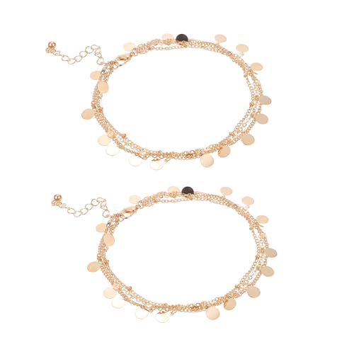 Gatuida 2 Stück Teiliges Kreatives Fußkettchen Damen Mehrlagige in Gold mit Pailletten Stilvoller Knöchelschmuck für Strand und Alltag Modisches Damen fußschmuck accessoire von Gatuida