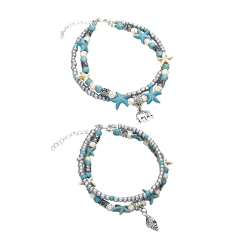 Gatuida 2 Stück Teiliges Lagiges Fußkettchen Damen Boho Stil mit Tiermotiv und Muschel Anhänger Verstellbare Vintage Fußkette für Strand Party Hochzeit und Alltag Modisches von Gatuida