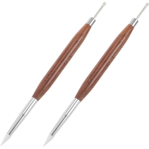 Gatuida 2 Stück Teiliges Nail Embossing Tool mit Sandelholzgriff Doppelseitiger Silikon Nail Sculpture Pen Multifunktional für Gel Polish Design Zeichnen Prägen und Nagelkunst zu Hause von Gatuida