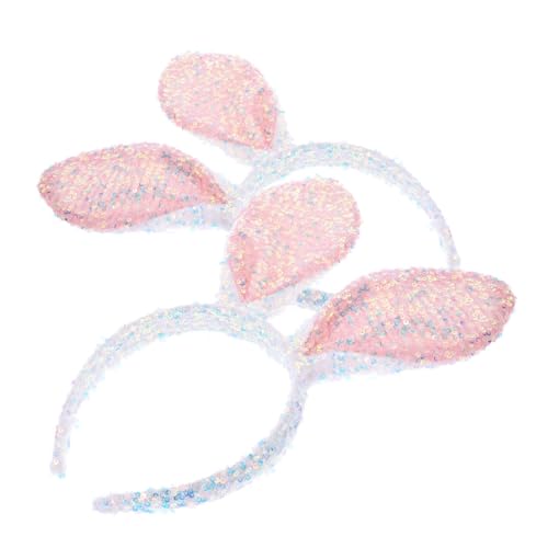 Gatuida 2 Stück Teiliges Ostern Hasenohren Haarreif Leichtes Pinkes Stirnband mit Glitzernden Bunny Ohren Komfortabel für Mädchen Frauen Vielseitig für Osterfeier Hasenkostüm Cosplay von Gatuida