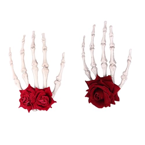 Gatuida 2 Stück Teiliges Punk Halloween Haarclip mit Roter Rosenverzierung Großer Skull Haarklammer Robuste Haarnadeln für Frauen und Mädchen Langlebiger Gothic Haarschmuck von Gatuida