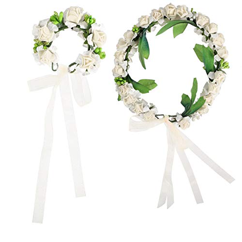 Gatuida 2 Stück Teiliges Set Party Blumenkranz Haarschmuck für Mädchen Realistische Blumenkrone und Armband Elastisch und Bequem für Hochzeiten und Feiern von Gatuida