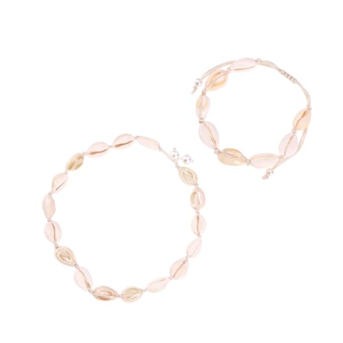 Gatuida 2 Stück Teiliges Shell Schmuckset Damen Handgefertigte Weiße Faden Halskette Fußkettchen Hawaii Stil Muschel Design Legierte Kette Boho Schmuck für Frauen und Mädchen von Gatuida