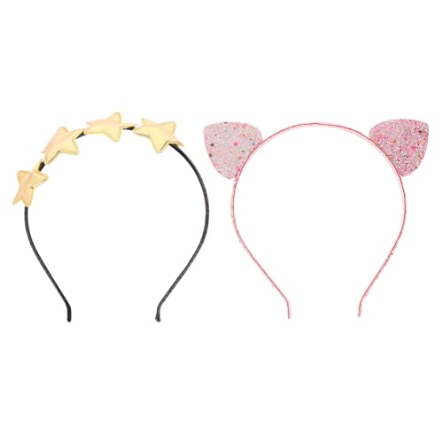 Gatuida 2 Stück Teiliges Stirnbänder für Erwachsene mit Glitzernden Katzenohren und Gelbem Stern Pailletten Haarreifen für Party Cosplay Festivals Modisches Accessoire für Frauen und von Gatuida
