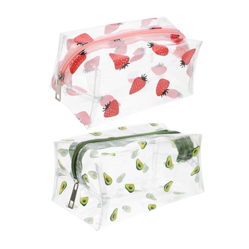 Gatuida 2 Stück Teiliges Transparentes Kosmetiktaschen Multifunktional Großer Stauraum Tragbarer Reise Organizer Strapazierfähige Make Up Taschen in Erdbeer und Avocado Design von Gatuida