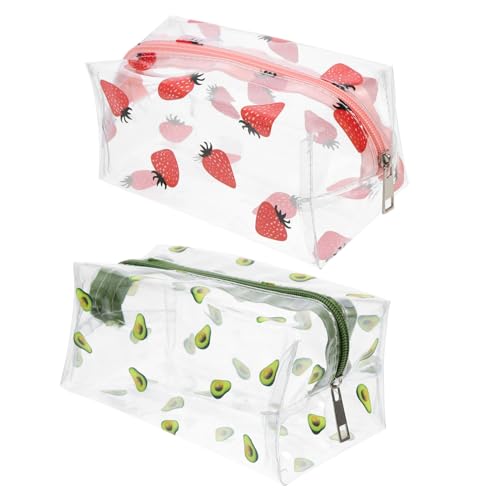 Gatuida 2 Stück Teiliges Transparentes Kosmetiktaschen Wasserabweisend Leicht Tragbar Multifunktional für Damen Reise Make Up Organizer mit Großem Fassungsvermögen in Erdbeer und von Gatuida