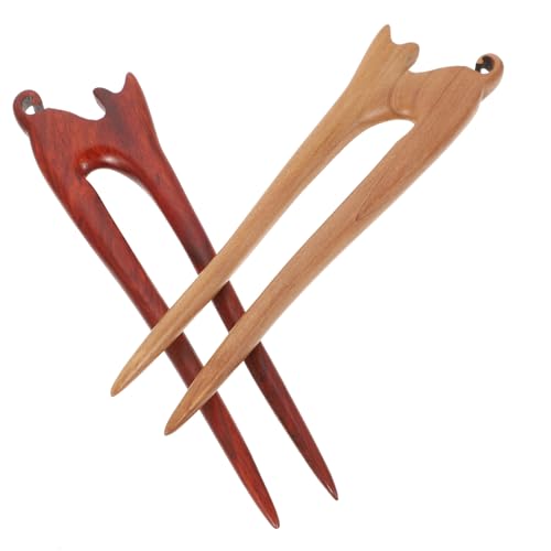 Gatuida 2 Stück Teiliges Vintage Holz Haarschmuck mit Katzenmotiv Stabiles Styling Accessoire für Frauen und Mädchen Handgefertigte Haarnadeln für Dutt und Dickes Haar Eleganter Retro von Gatuida