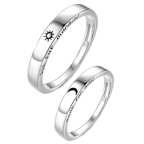 Gatuida 2 Stück Verstellbare Couple Ringe Silber Stern Mond Design Offener Buchstabenring Damen Herren Schmuck Geschenk für Verlobung Hochzeit Jubiläum von Gatuida