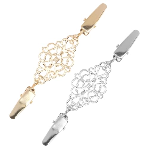 Gatuida 2 Stück Vintage Cardigan Clips Broschen für Strickjacke und Pullover Vielseitige Kleidungsspangen in Silber und Gold Geeignet für Pullover Kleider Schals Einfache Befestigung von Gatuida