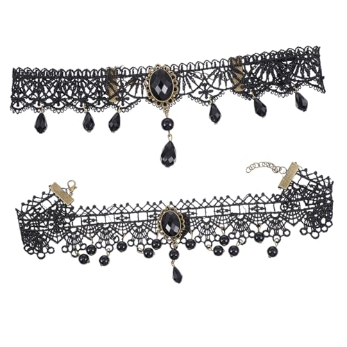 Gatuida 2 Stück Vintage Gothic Spitzen kette Schwarz Damen Anhänger Halskette mit Perlenbesatz Punk Stil Accessoire für Halloween Festival Cosplay und Alltagsmode von Gatuida