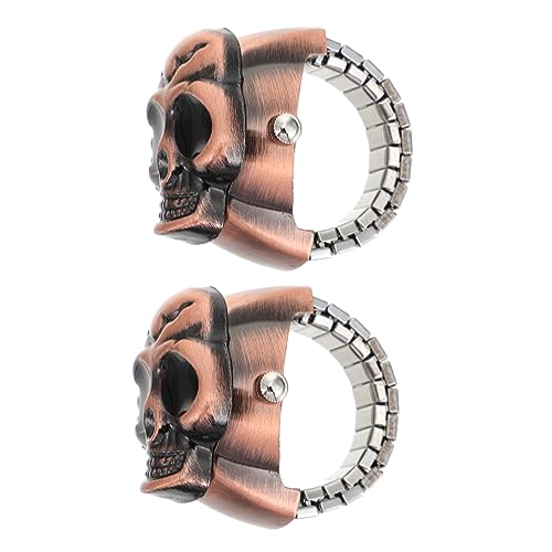 Gatuida 2 Stück Vintage Open Lid Skull Ring Watch Verstellbare Fingeruhr mit Antik Look Deko Ringe Damen und Herren Praktische und Stylische Uhr Am Finger von Gatuida