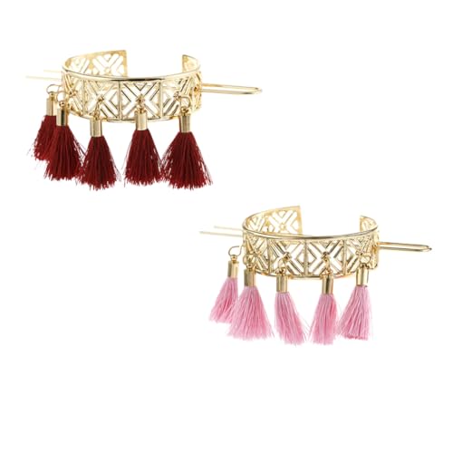 Gatuida 2 Stück Vintage Quasten Haarspangen Damen Haarklammern für Haarknoten und Dutt Geometrische Offene Manschetten in Rot und Sicherer Haarbruch von Gatuida