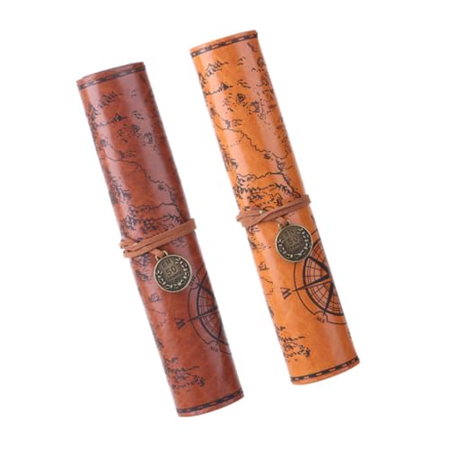 Gatuida 2 Stück Vintage Roll Up Federmäppchen aus PU Leder Großes Stifteetui mit Kreativem Schatzkarten Design Kompakte Stiftaufbewahrung für Schule Büro Teiliges in Braun von Gatuida