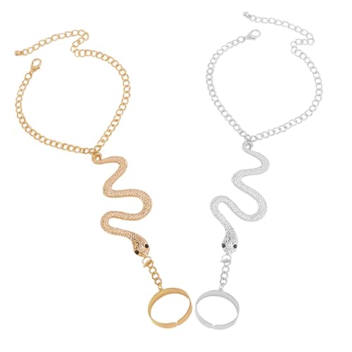 Gatuida 2 Stück Vintage Snake Ring und Armband Handkette Damen Schmuck mit Snake Design in Gold und Silber Einzigartiger Schlange Fingerring Armband Kombination für Party und Alltag von Gatuida