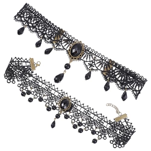 Gatuida 2 Stück Vintage Spitzen Choker Halskette Verstellbar Punk Gothic Stil Stilvolle Halsdekoration für Damen und Mädchen von Gatuida