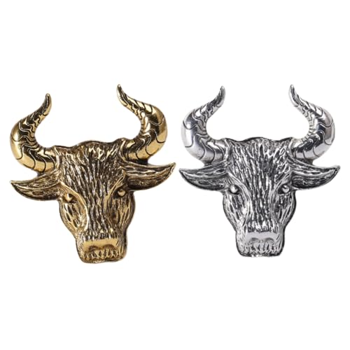 Gatuida 2 Stück Vintage Tierbroschen Kreative Legierungsbroschen Rinderkopf Form Gold Silber für Kleidung Taschen und Accessoires von Gatuida