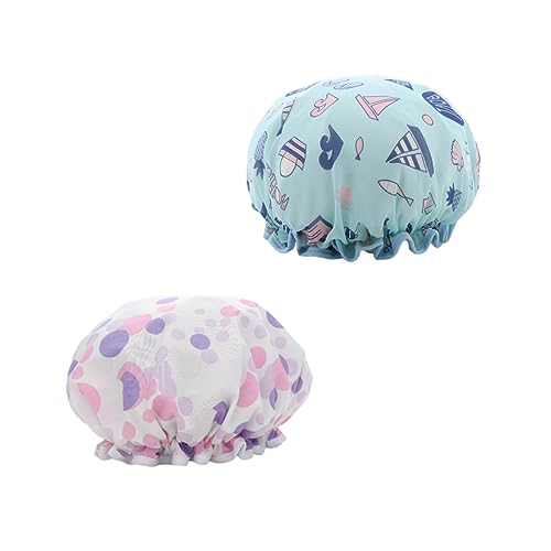 Gatuida 2 Stück Wasserdichte Eva Duschhauben mit Bedrucktem Design Doppellagig Atmungsaktiv Langlebig Geeignet für Damen Beim Duschen und Baden Praktische Badekappen von Gatuida