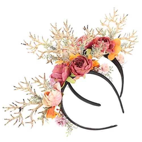 Gatuida 2 Stück Weihnachtliche Damen Haarreife mit Rentiergeweih und Blumen für Festlichkeiten Cosplay und Partys für Weihnachten und Ostern von Gatuida