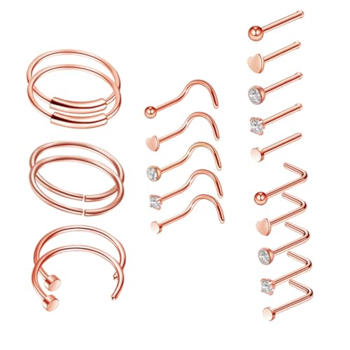 Gatuida 21 STÜCKE Teiliges Nasenpiercing aus Hochwertigem Edelstahl Stilvolle Zarte Nasenringe und Nasenstecker in Roségold Leicht Rostfrei für Frauen für Alltag Hochzeit Party und von Gatuida