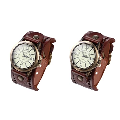 Gatuida 2stücke Retro Damen Armbanduhr Aus Echtem Rindsleder Mit Römischen Ziffern Elegante Quarzarmbanduhr Für Freizeit Und Besondere Anlässe Lichtkaffee von Gatuida