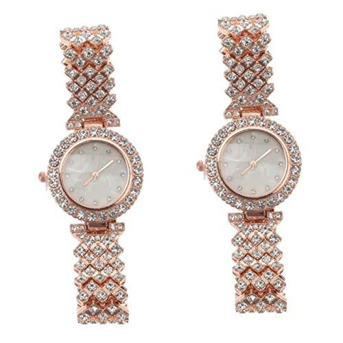 Gatuida 2Pcs Dekorative Uhr Verschleißfestes Accessoire Im Freien Mit Damen Mädchen Für Rose Wear-Kleideruhren Bling Weiblicher Kristall Zartes Legierung Armband Gold von Gatuida