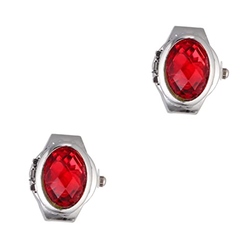 Gatuida 2stücke Spezielle Ovaluhr Fingerring Quarz Uhr Für Männer Und Frauen Elegante Verstellbare Handgelenk-Uhr Rot Für Modebewusste Träger von Gatuida