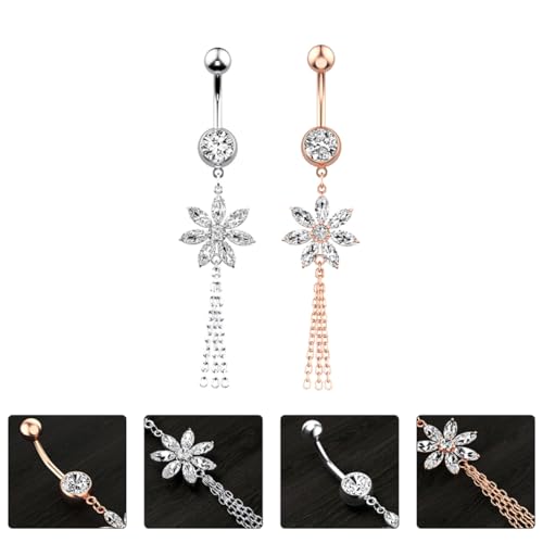 Gatuida 2stücke Bauchnabelring Mit Kette Silber Roségold Piercing Für Frauen Nabelnagel Schmuck von Gatuida