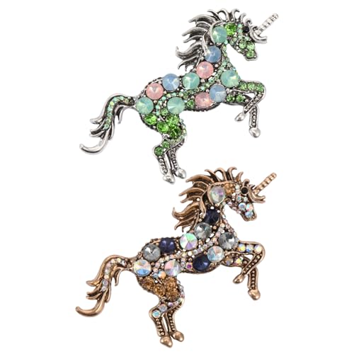 Gatuida 2stücke Zwei Kreative Einhorn Broschen Für Damen Vintage Anstecknadeln Modische Kleidungspins in Weiß Und Grünem Schmuck Für Feste Geschenk von Gatuida