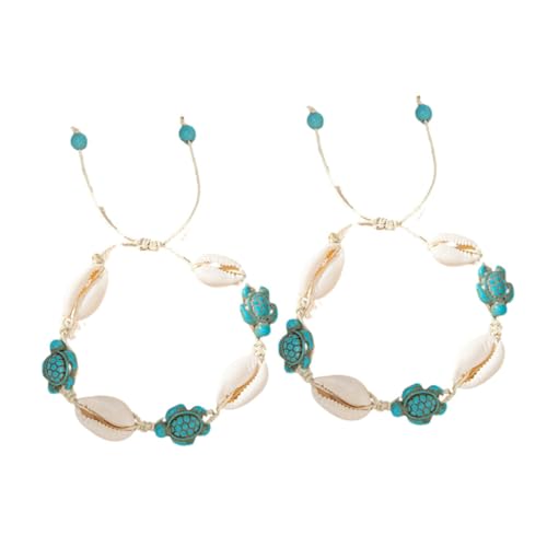 Gatuida 2Stücke Fußkettchen mit Schildkröten Anhänger Handgefertigtes Boho Schmuck für Damen Verstellbar mit Naturperlen für Strand Freizeit von Gatuida