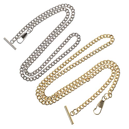 Gatuida Taschenuhrkette 2 Stück Vintage T-Bar Kette aus Eisen Gold Silber für Herren Jeans Unterhemden Gürtel Taschen Schlüsselanhänger Accessoire für Taschenuhr Formelle Kleidung von Gatuida