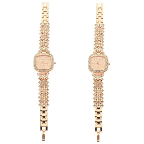 Gatuida 2stücke Dekorative Damenuhr Mit Rhinestone-Design Elegante Edelstahl-Armbanduhr Für Freizeit Und Büro Modische Armbanduhr Roségold Für Damen von Gatuida