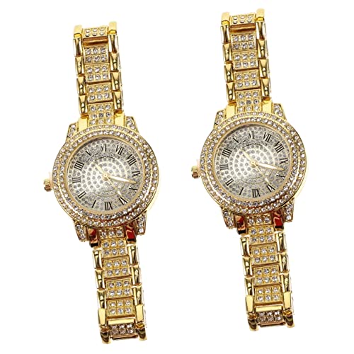 Gatuida 2stücke Herren Armbanduhr Mit Rhinestones Anpassbares Armband Stilvolle Quarz Uhr Für Business Freizeit Romantische Ziffern Gold von Gatuida