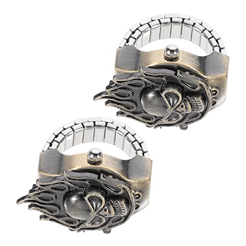 Gatuida 2stücke Retro Finger Ring Uhr Mit Flip-Open Cover Elastische Frauen Fingeruhr Im Vintage-Stil Als Schmuck Und Für Weihnachten Und Besondere Anlässe von Gatuida