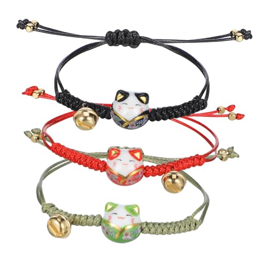 Gatuida 3 Katze Lucky Cat Armband Katzenschmuck Schwarzes Katzenarmband Armband Katze Maneki-neko-charme Süße Armbänder Katzenarmbänder Für Frauen Neujahr Schmuck Legierungsglocken von Gatuida