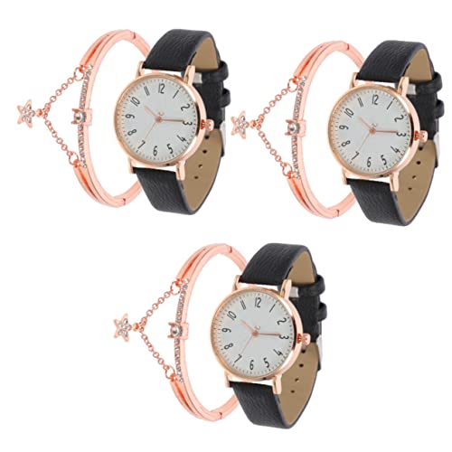 Gatuida 3 Sätze Uhr Damenuhren Für Modeuhren Für Mädchen Armbänder Tragbare Uhr Lässige Frauenuhr Hautfreundliche Uhr Zubehör Legierung Schwarz Miss Zart von Gatuida