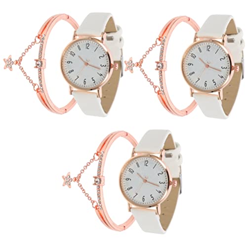 Gatuida 3 Sätze Uhr Lässige Uhr Mädchen Uhren Mädchen Armbänder Armbanduhr Für Damen Weibliche Armbanduhr Modische Damenuhr Frau Mode Glas Armband Weiß Damen Armbänder von Gatuida