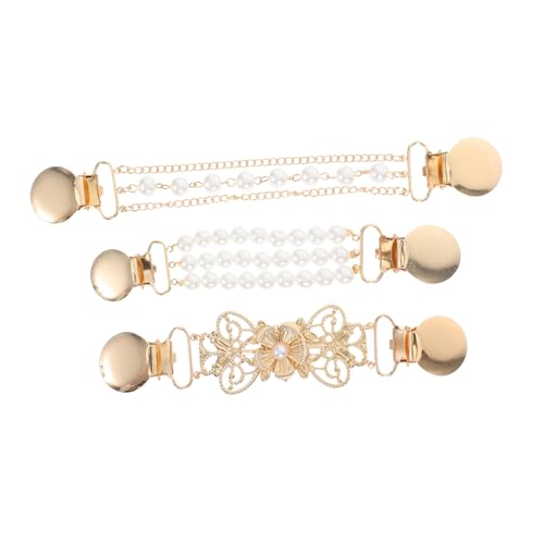 Gatuida 3 Stück Cardigan Clips mit Perlenkette Langlebige Legierung Rückseitiger Verschluss Broschen für Pullover Kleider Vielseitige Damen Accessoires von Gatuida