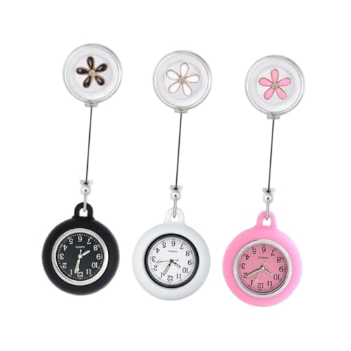 Gatuida 3 Stück Einziehbare Krankenschwester Taschenuhren mit Klarem Digitaldruck und Kreativem Blumenmuster Modisch und Praktisch für Pflegekräfte Ärzte mit Sichtbaren Zahlen und von Gatuida