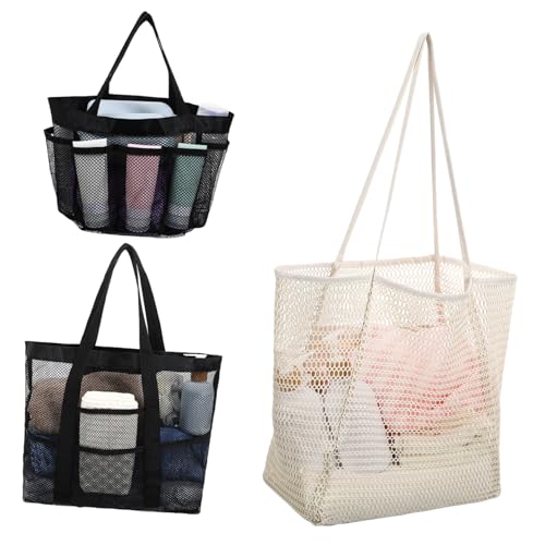 Gatuida 3 Stück Große Mesh Strandtasche Teiliges aus Robustem Nylon Leicht und Tragbar mit Verstärkten Griffen Geräumig für Schwimmausrüstung und Reise Modisch für Damen Strandurlaub und von Gatuida