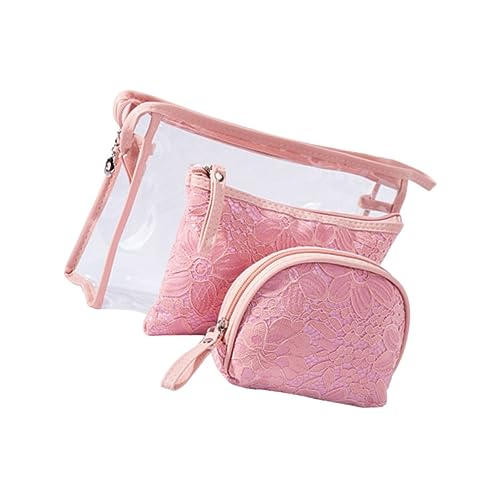 Gatuida 3 Stück Lace Kosmetiktasche Set aus PVC mit Reißverschluss Tragbare Make up Tasche für Damen Kompakte Kulturbeutel für Reisen Schule und Alltag von Gatuida