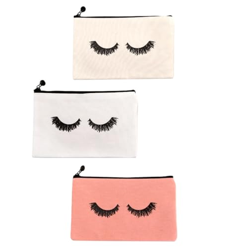 Gatuida 3 Stück Multifunktionale Kosmetiktaschen aus Segeltuch Bedruckt Leichte Kulturbeutel für Damen Langlebig Leicht zu Reinigen für Reisen Camping und Alltag in Weiß Beige Rosa von Gatuida