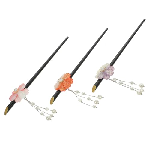 Gatuida 3 Stück Retro Haarschmuck Vintage Haarstäbchen mit Perlen und Quaste Chinesische Haarnadel für Zöpfe und Dutt Farbige Haarschmuck accessoires für Damen Festlich und von Gatuida