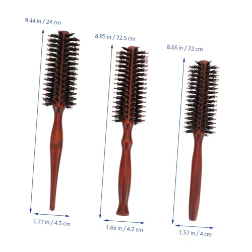 Gatuida 3 Stück Runde Haarbürste mit Naturborsten Wildschweinborsten für Schonendes Entwirren und Styling Holzgriff für Damen und Herren Geeignet für Nasses und Trockenes Haar von Gatuida