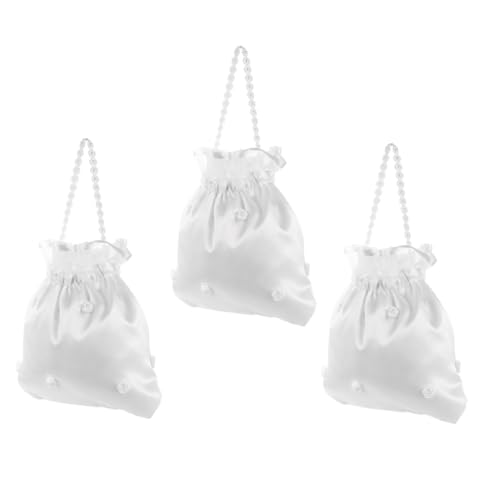 Gatuida 3 Stück Satin Brauttasche mit Floraler Verzierung Weiße Hochzeitstasche für Braut Geräumiger Geldbeutel für Geld und Karten Strapazierfähige und Stilvolle Handtasche für von Gatuida