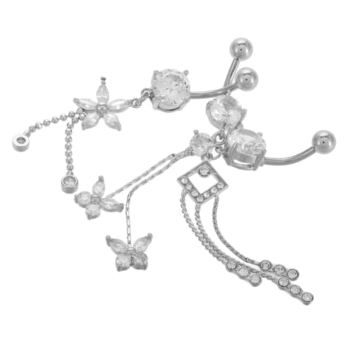 Gatuida 3 Stück Teiliges Bauchnabelpiercing mit Schmetterling und Blumen Design Lange Dangle Bauchnabelringe aus Hochwertigem Body Piercing Schmuck Modisch für Damen bei Party und Alltag von Gatuida