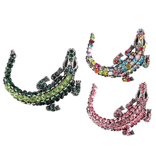 Gatuida 3 Stück Teiliges Broschen mit Krokodil motiv Legierung mit Funkelnden Strasssteinen Elegante Anstecknadeln für Damen und Herren Modisches Accessoire für Hochzeit Party und Alltag von Gatuida