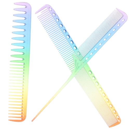 Gatuida 3 Stück Teiliges Friseurkamm Transparent Farbig Vielseitiger Haarkamm für Styling und Schneiden Leicht Tragbar Schonend für Nasses und Trockenes Haar für Damen und Herren von Gatuida