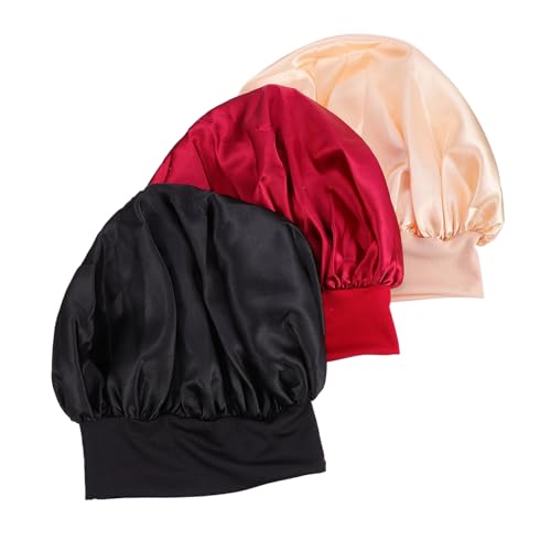 Gatuida 3 Stück Teiliges Satin Schlafhauben mit Doppelter Schicht Verstellbare Elastische Bouffant Bonnet Haube für Damen Feuchtigkeitsspeichernd Seidig Glatt für Nacht Make Up und Bad von Gatuida